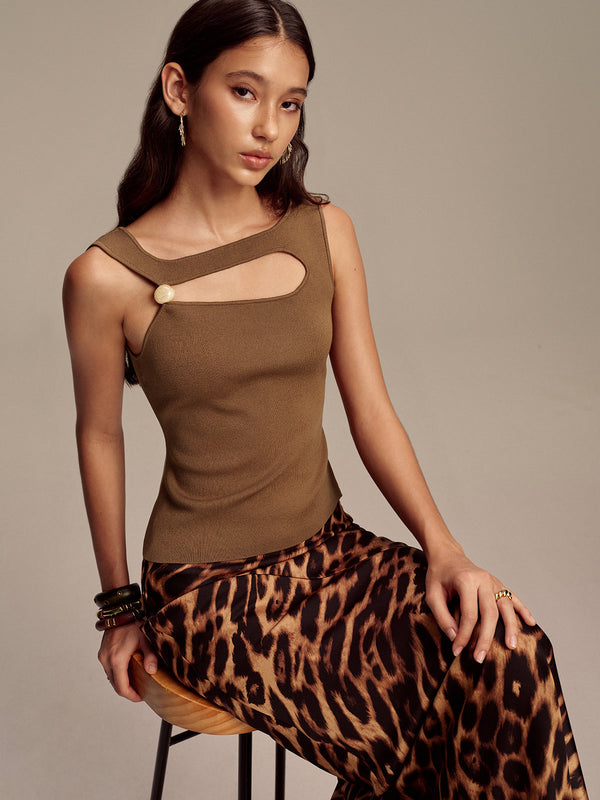 Asimetrik Kesikli Boncuklu Kazak Yelek 