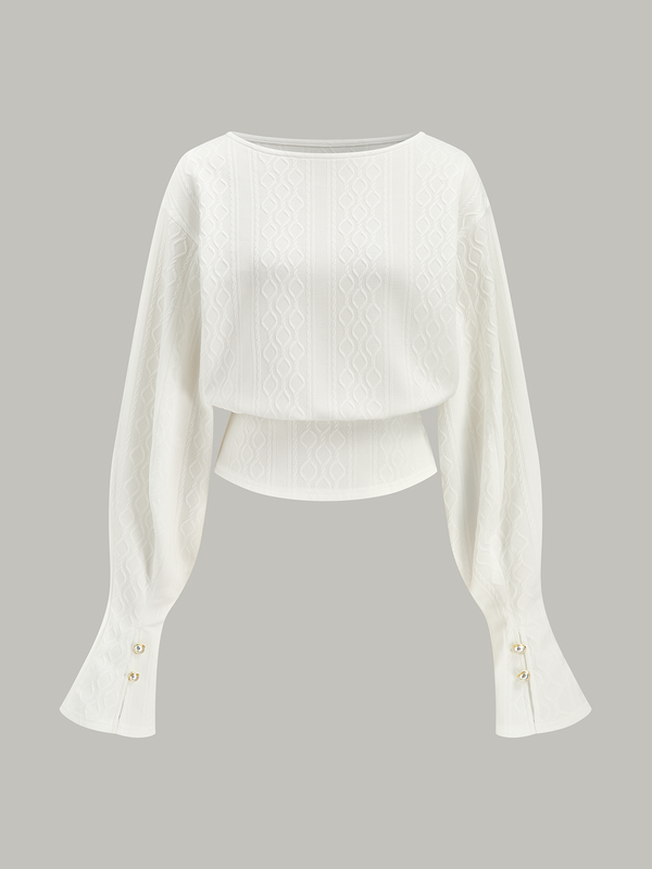 Textured Jacquard Mutton Sleeve Sweatshirt
