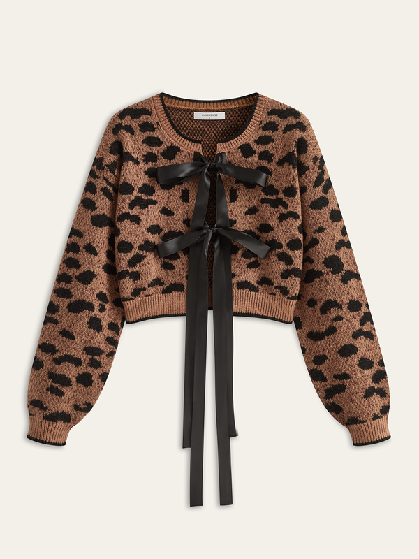 Leopard Print Bow Tie Cardigan