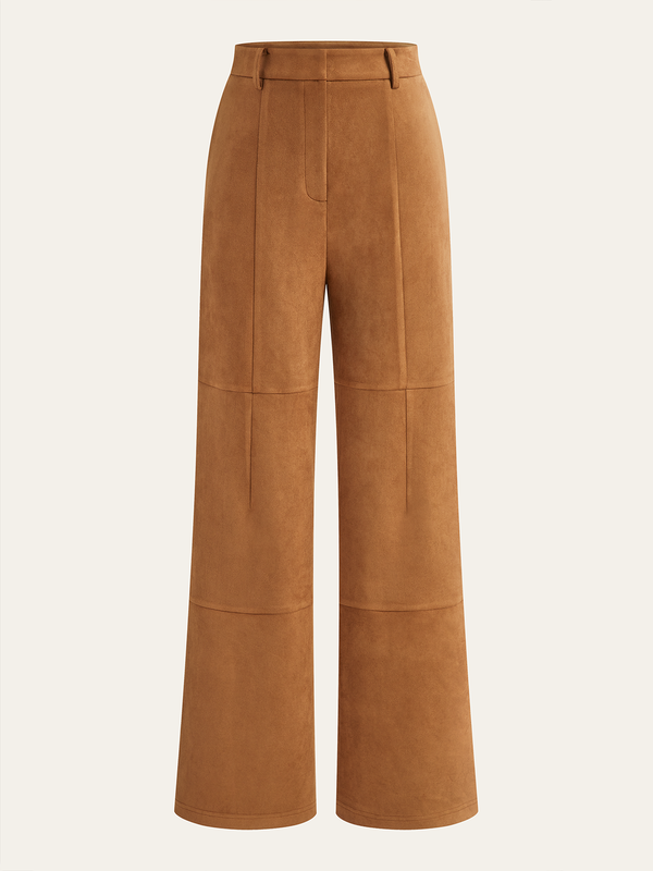 Suede Mid-Waist Paneled Pants