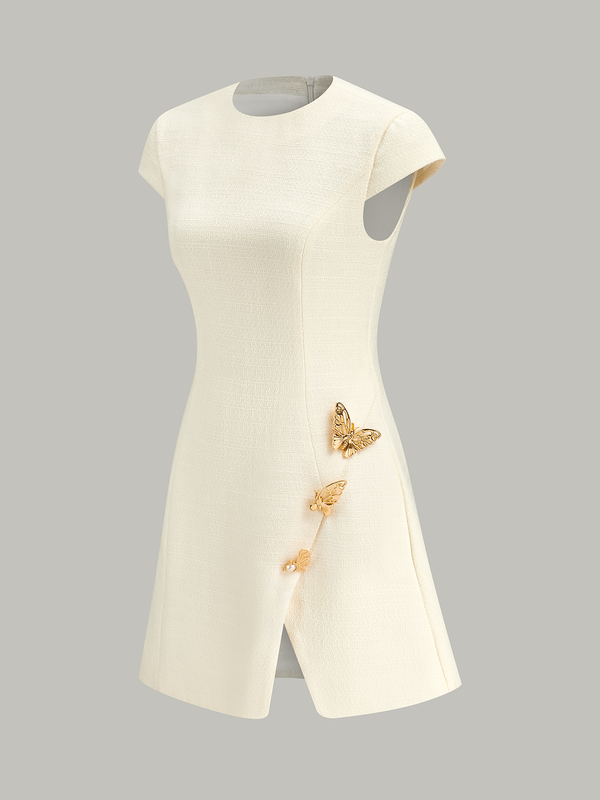Butterfly Embellished Cap Sleeve Dress