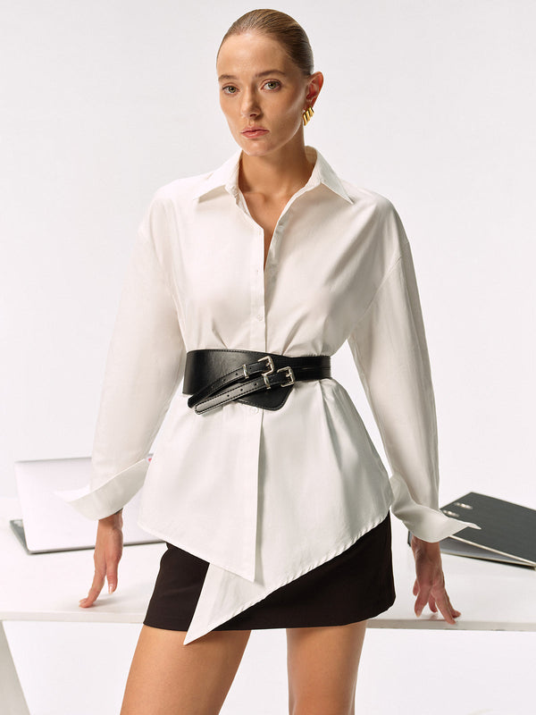 Çift Tokalı PU Deri Geniş Kemer