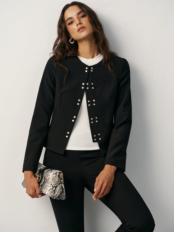 Yuvarlak Yakalı Kruvaze Blazer