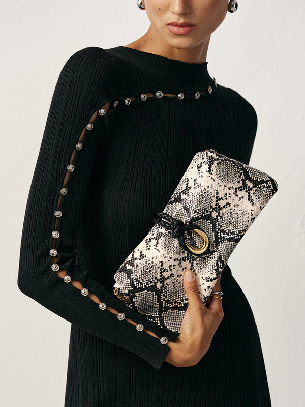 Yılan Derisi Desenli Zincir Omuz Çantası 