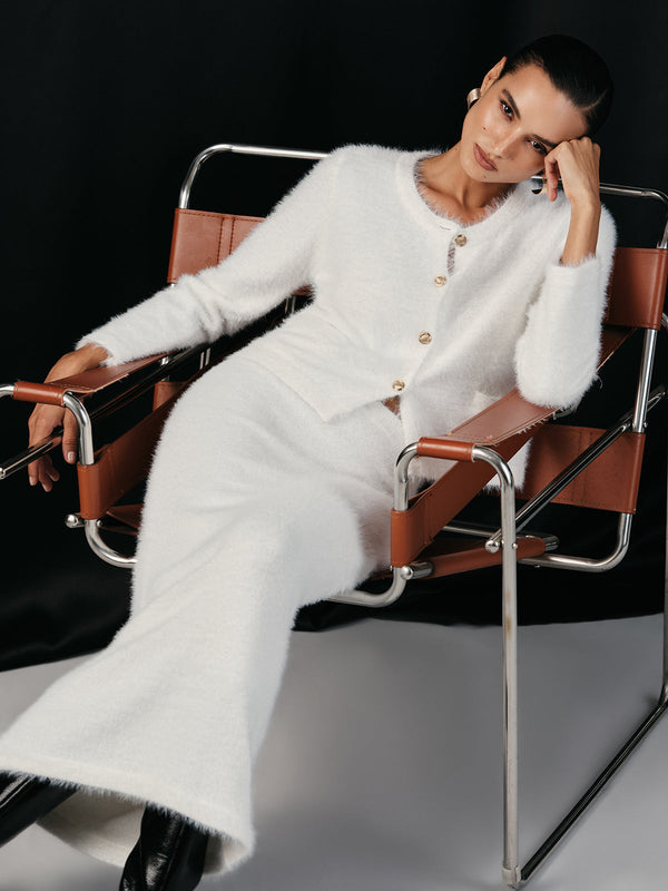 Kabarık Metal Düğmeli Hırka ve Etek Takımı 