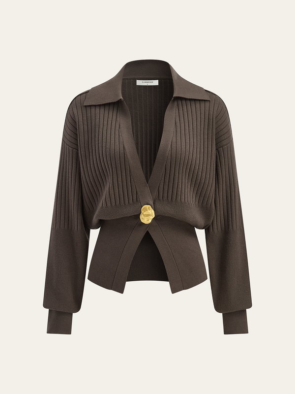 Kaburga Yaka Metal Düğmeli Hırka 