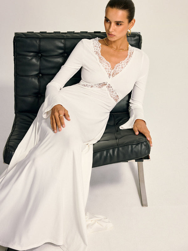 Lace Cross Paneled Long Sleeve Maxi Dress