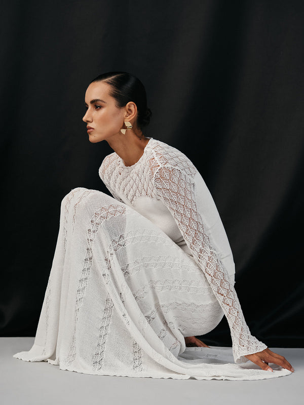 Lace Paneled Long Sleeve Knit Top