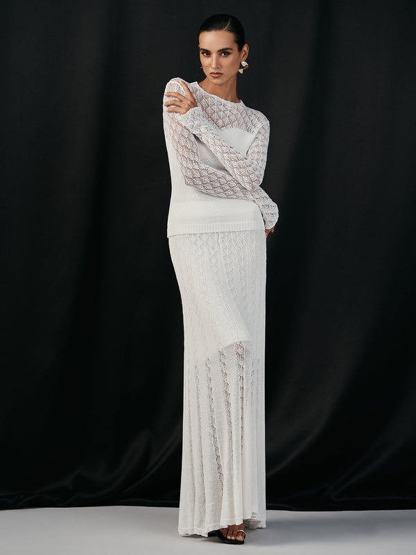 Dantel Panelli Örme Uzun Etek 