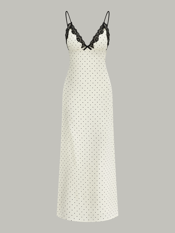 Lace Trim Polka Dot Cami Midi Dress