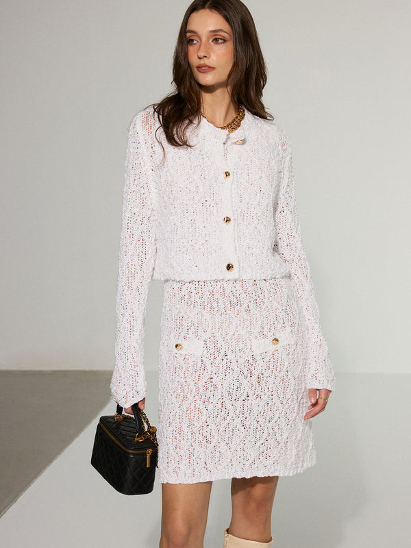 Textured Knit Cardigan and Dress Two-Piece Set