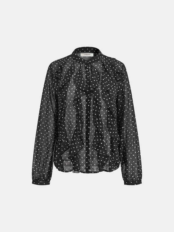 Fırfırlı Puantiyeli Şifon Gömlek 