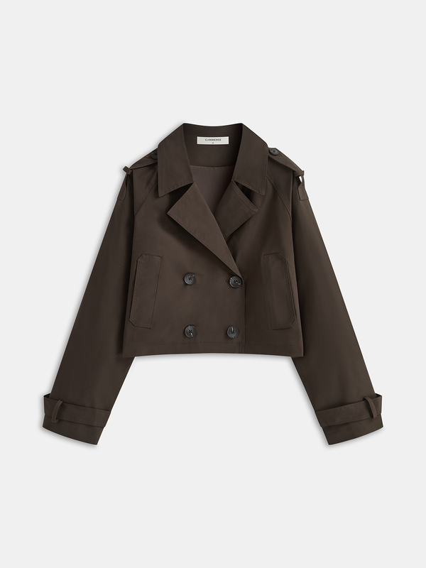 Double-Button Cropped Trench Coat