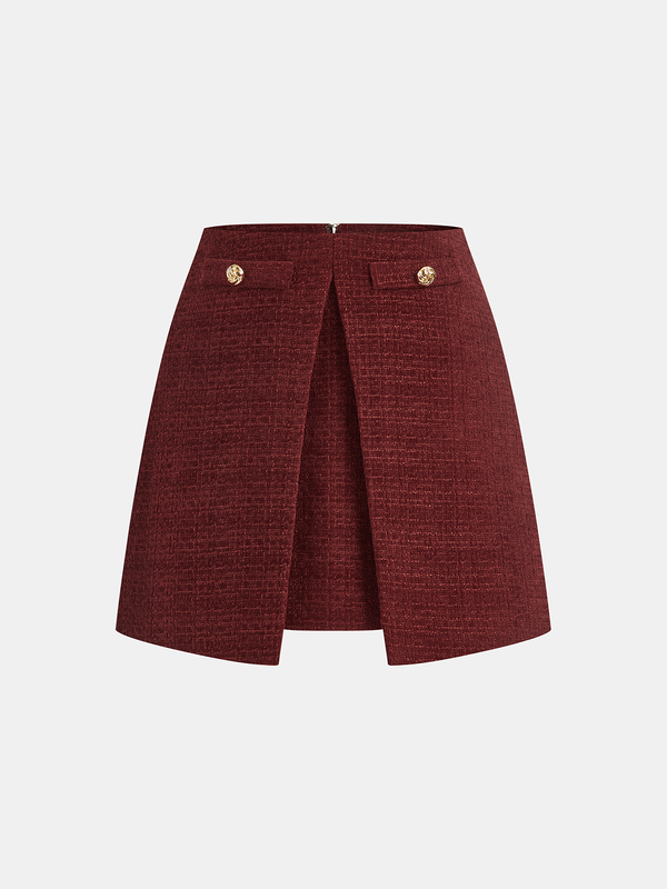 Metal Detail Tweed Slit Mini Skirt