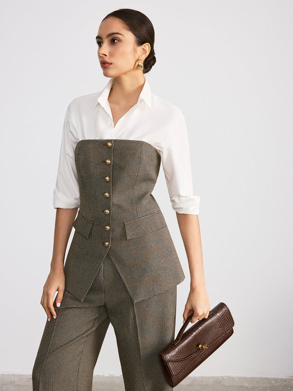 Balık Sırtı Askısız Metal Düğmeli Üst 