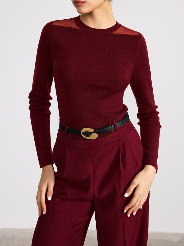 Şeffaf Panelli Yün Karışımlı Örme Üst 