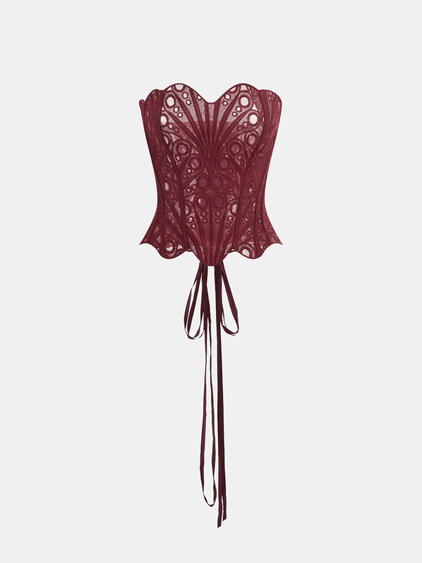 Lace Cut-Out Adjustable Back Tie Corset Top