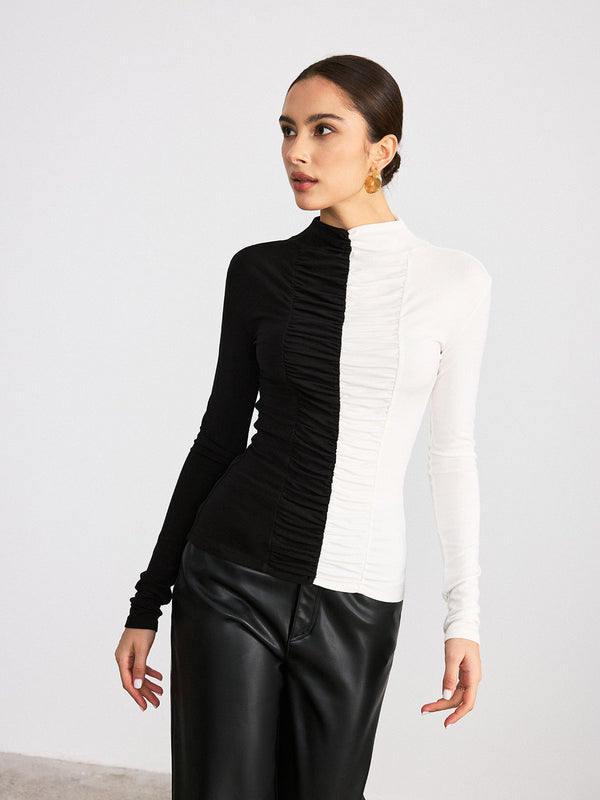 İki Renkli Büzgülü Tişört 