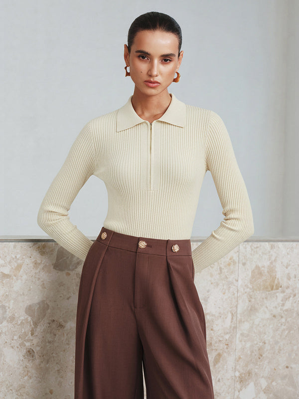 Kaburga Polo Fermuarlı Örgü Body 