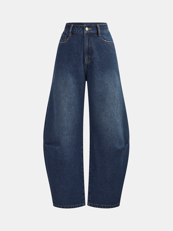 Mid-Waisted Denim Curved-Leg Pants