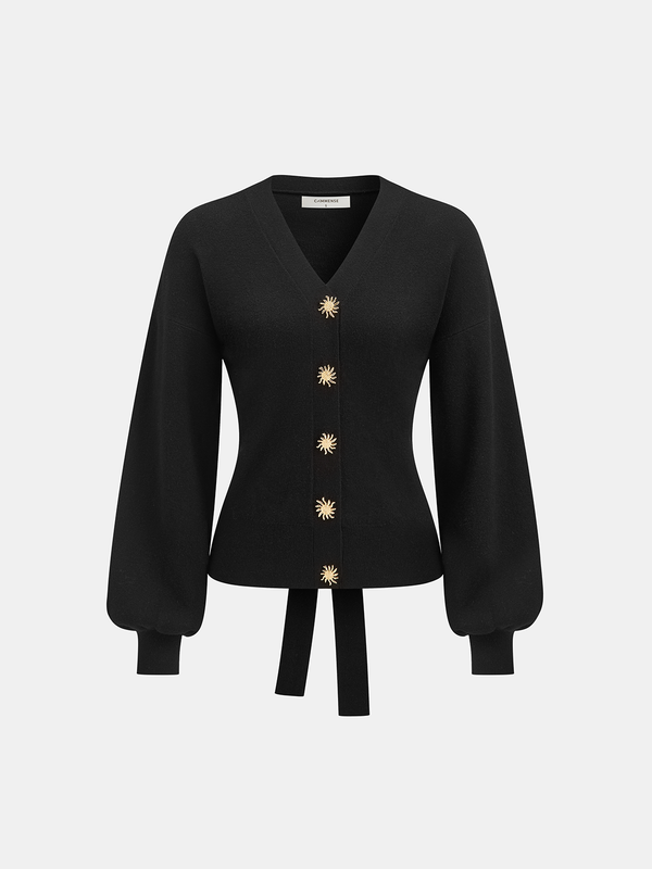 Metal Güneş Düğmeli Bağlamalı Hırka 