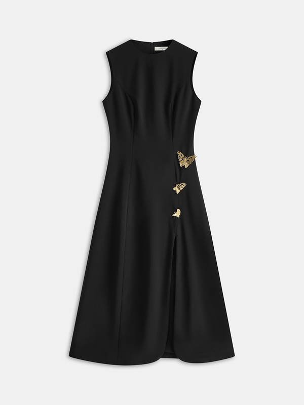 Metal Butterfly Detail Sleeveless Midi Dress