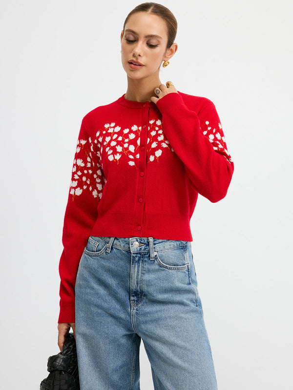 Floral-Patterned Wool Blend Cardigan