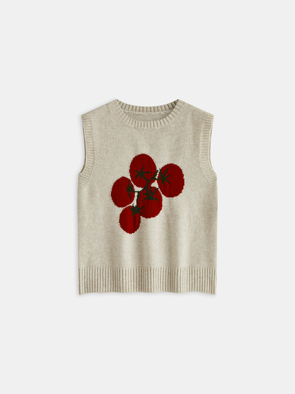 Tomato Patterned Wool Blend Knit Vest