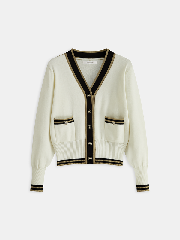 Kontrast Kesim Metal Düğmeli Hırka 