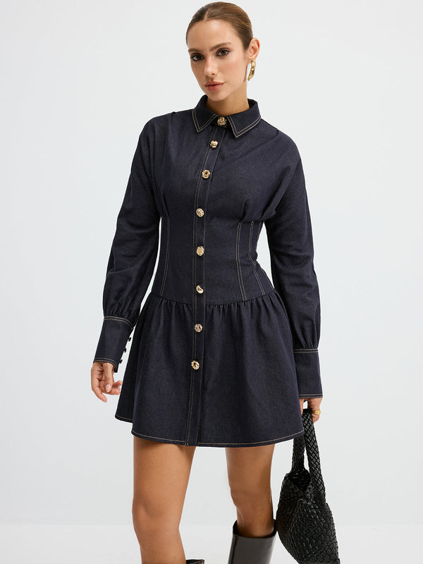 Denim Metal Button Shirt Dress