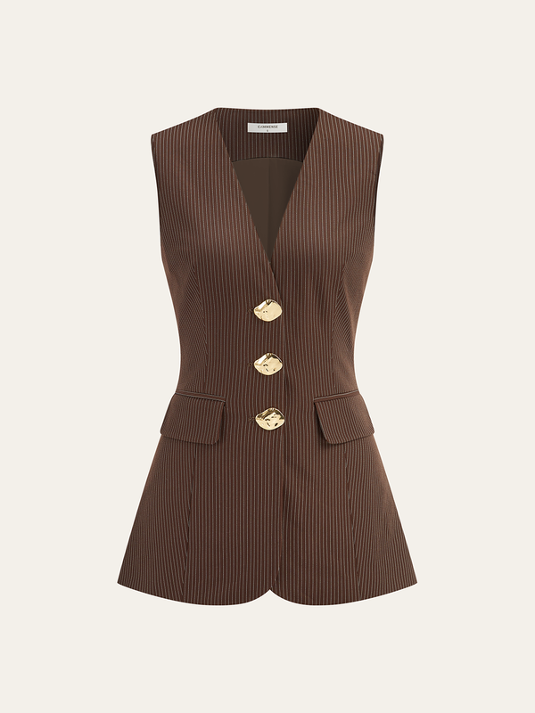 V Yaka Çizgili Metal Düğmeli Atlet 