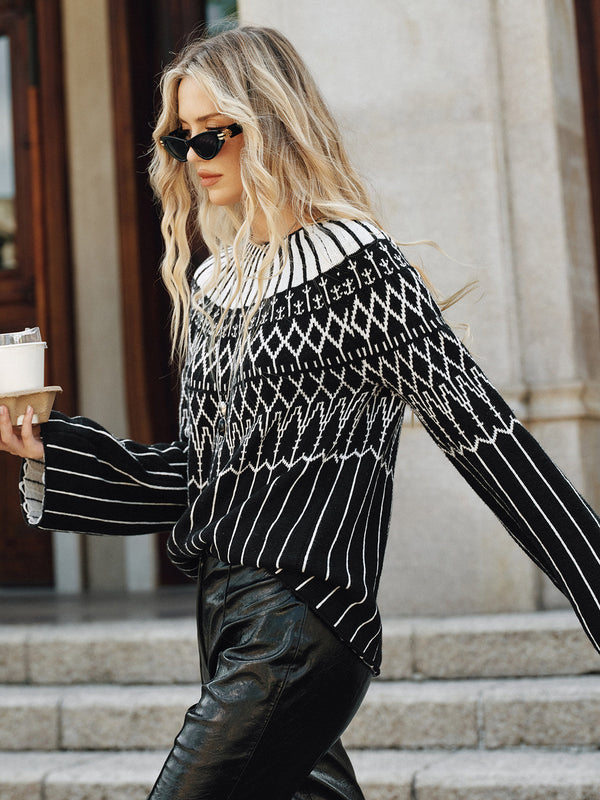 Fair Isle Desenli Çan Kollu Kazak 