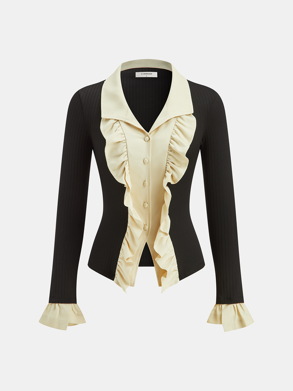 Ruffled Collared Button Front Blouse