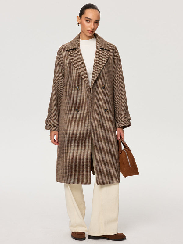 İnce Kareli Çift Kanatlı Palto 