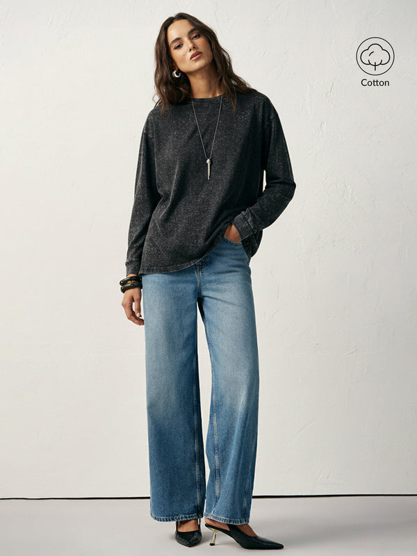 Pamuklu Yıkanmış Uzun Kollu Tişört 