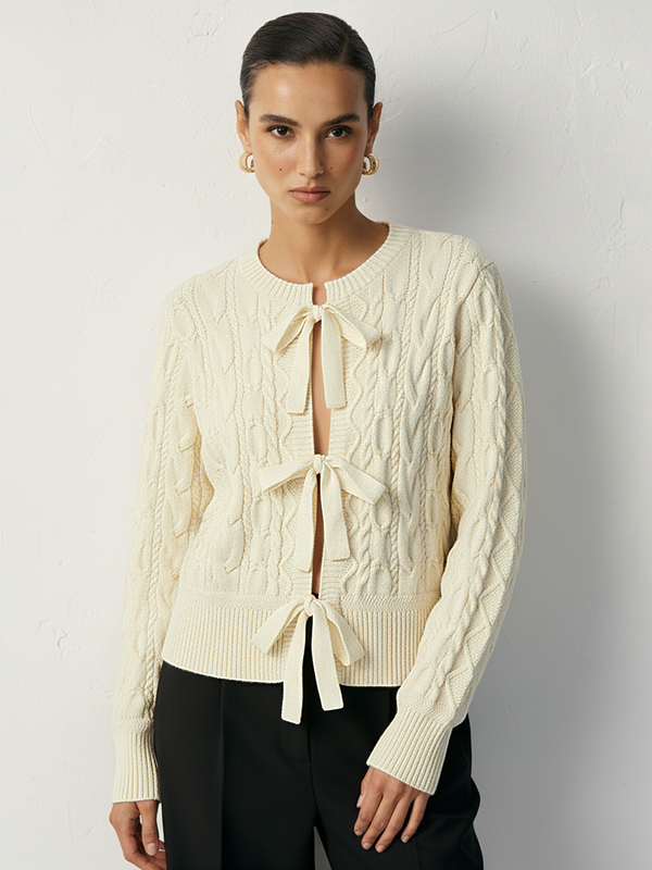Bow Tie Cable Knit Cardigan