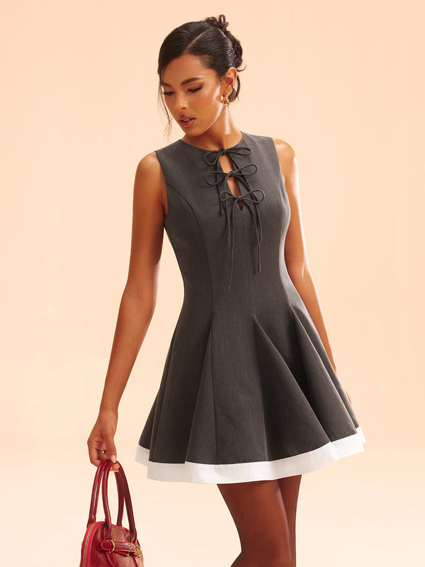 Bow-Tie Front Contrast Trim Mini Dress