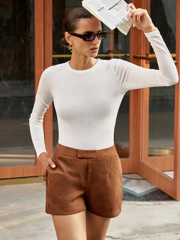 High-Waist Suede Shorts