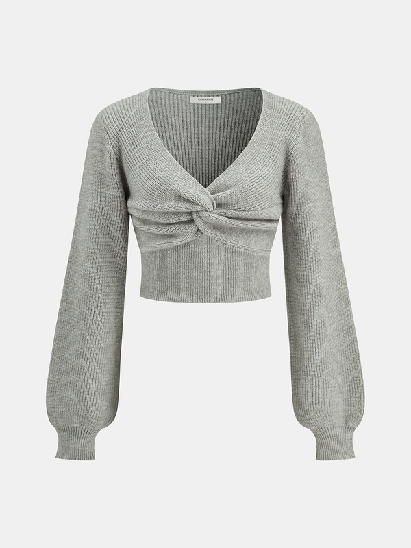 Twist Front Long Sleeve Cropped Knit Top