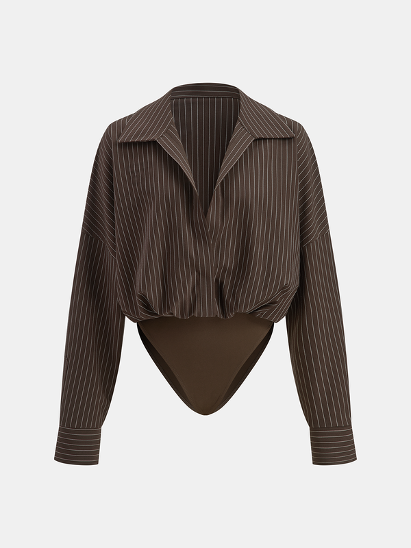 Striped Long-Sleeve Collared Bodysuit
