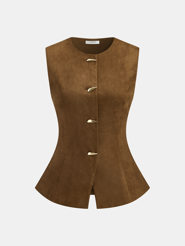 Metal Button Suede Vest