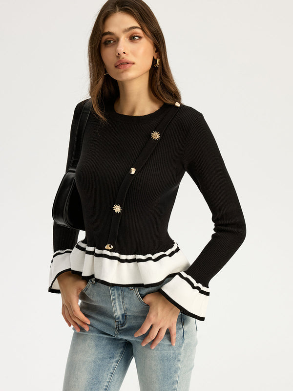 Contrast Ruffled Hem Sweater