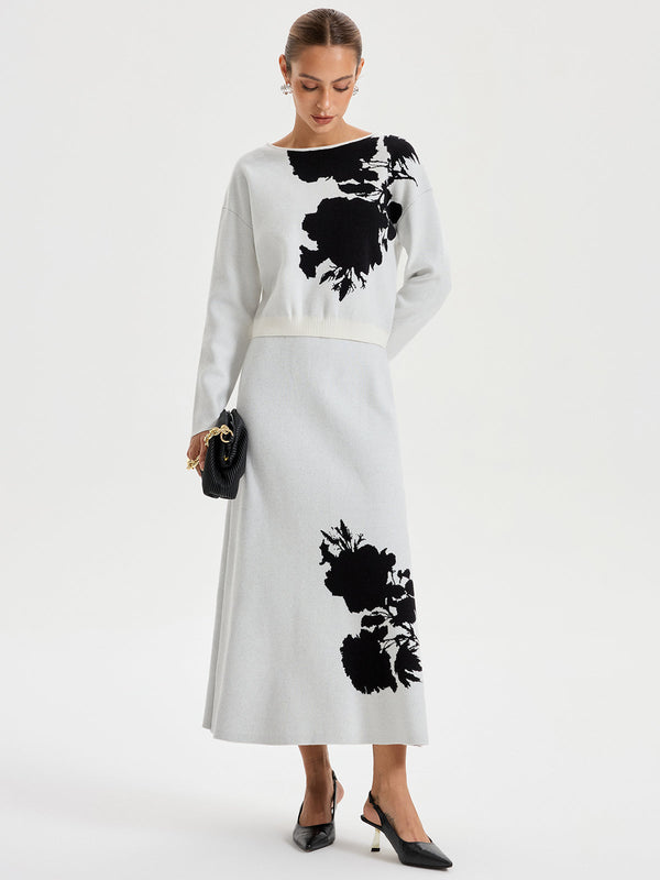 Mürekkep Yıkamalı Boyama Desenli Örme Uzun Etek 