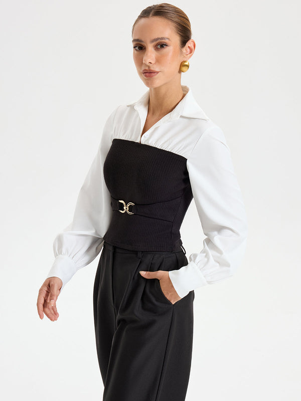 Kontrast Ribana Panelli Uzun Kollu Gömlek 