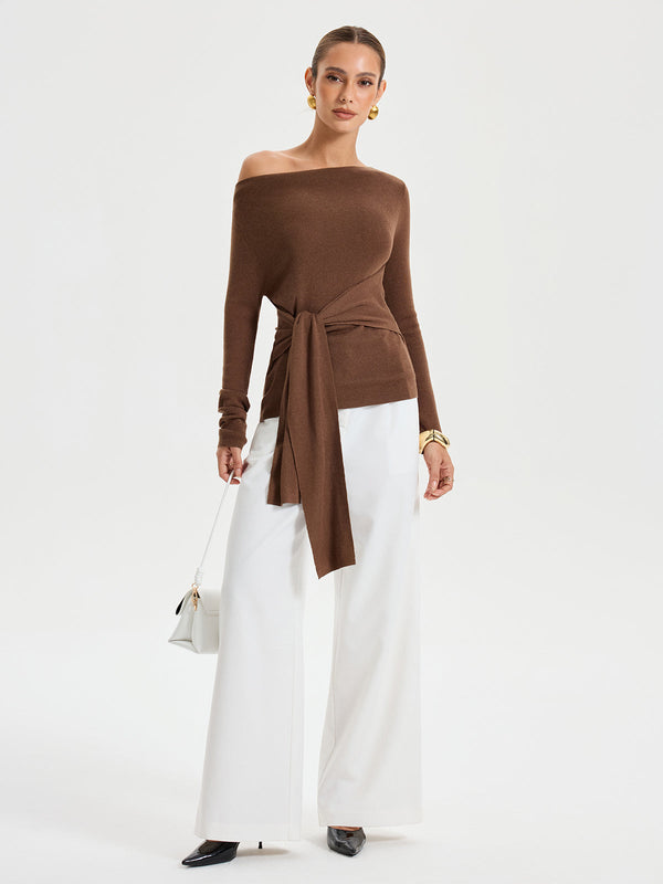 Wide Neck Tie Front Top