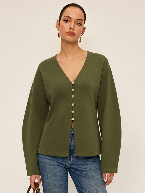 V-neck Longline Fitted Waist Cardigan