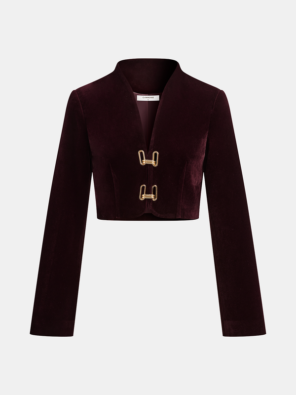 Metal Tokalı Kadife Dik Yaka Ceket 